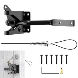 Linkidea Long Self Locking Gate Gravity Latch, Carbon Steel Spring Loaded with Adjustable Gate Latch Cable Pull, for Metal Wooden Fences (Black Kit)