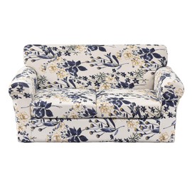 KRFOONN 3 Piece Stretch Sofa Couch Covers for 2 Cushion Couches Printed Sofa Loveseat Slipcover with 2 Separate Seat Cushion Covers Washable Sofa Slip Covers Furniture Protector (Loveseat, 27), Medium