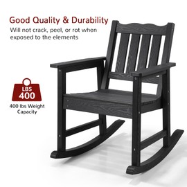 Stoog All-Weather Patio Rocking Chair, Porch Rocking Chair with 400 lbs Weight Capacity, Never Fade or Rot, for Backyard, Fire Pit, Lawn, Garden, and Deck, Black