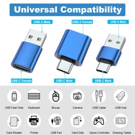 AreMe USB to USB C Adapter (6 Pack), USB C Male to USB 3.0 Female OTG Converter, Type-C Female to A Male Connector (Blue)