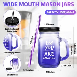 Meanplan 30 Pcs Employee Appreciation Gift Bulk 16 oz Thank You Glass Cup with Handles Lids and Straws Mason Jar Mugs for Coworker Staff Work Team Boss Day (Multicolor)