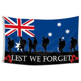 Australian Lest We Forget Flag 3X5FT Australia Anzac Day Flag 2 Grommet Decor Outdoor Flags For Memorial Day (Blue)