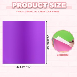 PATIKIL 12x12 Inch Metallic Cardstock Paper, 15 Pcs 250GSM Foil Mirror Finish Card Stock Board Sheet for Crafting Wedding Decoration Invitations Art DIY, Purple