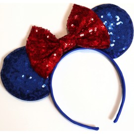 CLGIFT July 4th minnie ears, Snow white minnie, Red Silver gold blue minnie ears, Rainbow Sparkle Mouse Ears,Classic Red Sequin Minnie Ears (Snow white)