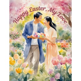 Happy Easter My Love Romantic Greeting Card - How Lucky I Am To Have You By My Side - Asian Couple (Husband Wife Boyfriend Girlfriend Partner)