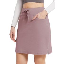 BALEAF Women's Skorts Skirts 20" Knee Length Cotton Casual High Waist Drawstring Modest Golf Skort with Pocket Burlwood M