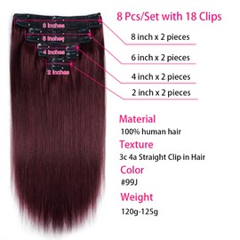 Nvnvdij Straight Clip in Hair Extensions Remy Human Hair 8pcs Per Set with 18Clips Double Weft Clip in Human Hair Extensions Real Human Hair For Women (16 Inch #99J)