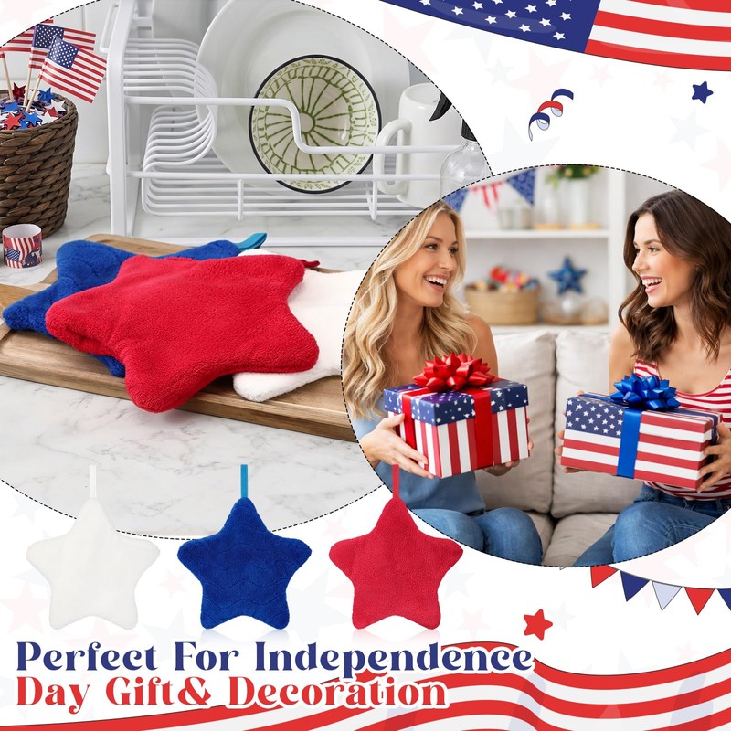 Breling 6 Pcs Patriotic Star Hanging Hand Towels 4th of