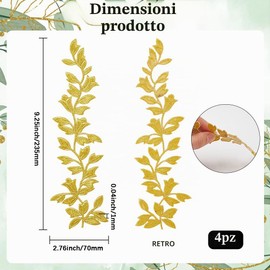 GORGECRAFT 4pz Tessuto di Pizzo A Foglia Vite Toppe Ricamate Cucito Foglie Dorate Toppe Rifiniture Applique Pizzo per Donne Cucito Rifiniture Accessori per Abiti da Sposa Tenda Cuscino Scarpe Jeans