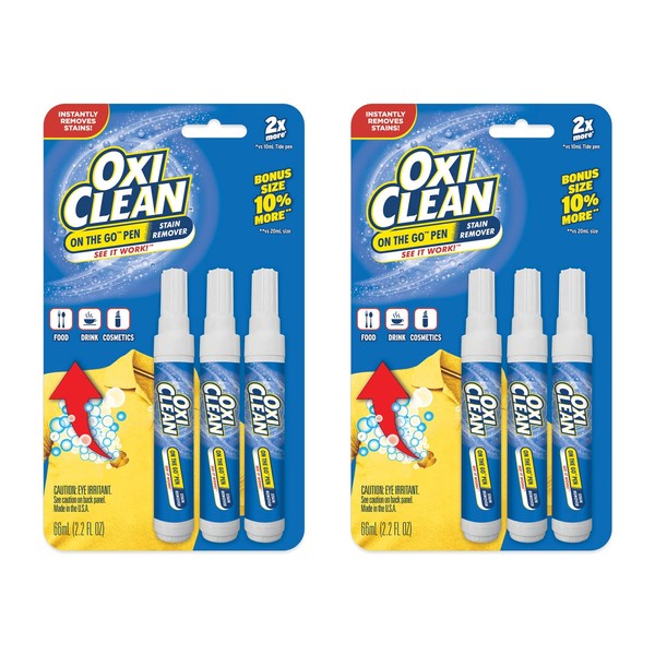 OxiClean On The Go Stain Remover Pen for Clothes and Fabric, to Go Instant Stain Removal Stick, 6-Count