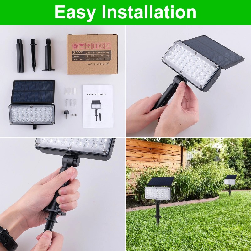 T-SUN 2Pack Solar 36-LED RGB Color Changing Spotlight Outdoor Garden