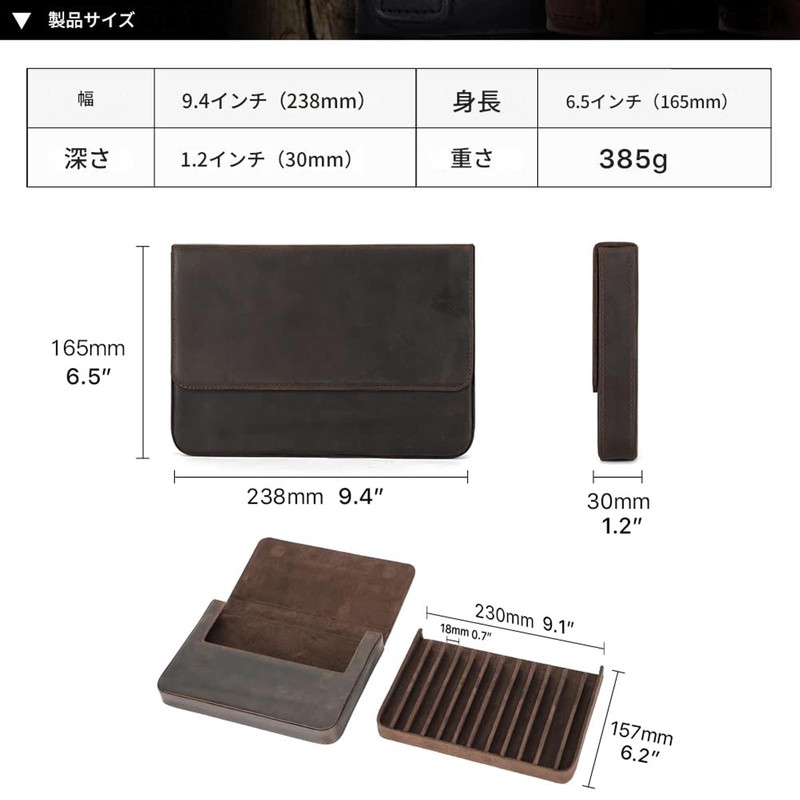 Hiram Brown Crazy Horse Leather Magnetic Split Design Pen Storage
