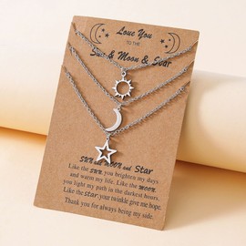 COLORFUL BLING Stainless Steel Sun and Moon Star Necklace 3 Best Friend Friendship Sister Set for Women Mom Daughter BFF Jewelry Gifts-yellow big