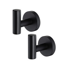 Hanging Hooks for Bathroom Towel Hooks Holder Bathroom Hangers and Hooks Wall Hooks Robe Clothes Coat Hook Shower Hooks Bathrobe Hanger Modern Kitchen Accessories Stainless Steel, Matte Black,2 Pack