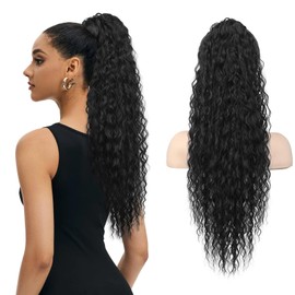 LONAI Flexible Wrap Around Ponytail Extension, 30 Inch Long Curly Ponytail Hair Extensions Ponytails Hairpiece for Women (Black)