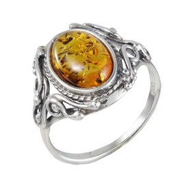 Sterling Silver and Baltic Honey Amber Ring Georgine Size: 9.5