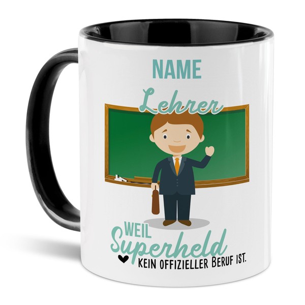 Tassendruck Berufe-Tasse mit Name personalisiert - Lehrer weil Superheld kein