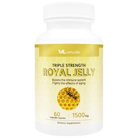 ML Naturals Royal Jelly 1500mg 60 Vegetable Capsules, Equivalent with 6% (27mg) 10-HDA. Freeze-Dried, Non-GMO, Gluten Free