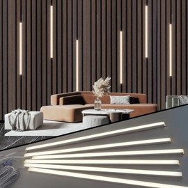 HAMRVL Wood Slat Wall Panels LED Recessed Lighting - 6pcs 16in 12V Adhesive Acoustic Panel Light with Smart Switch,Adapter,4000K White LED Light for Wood Wall Panels, Headboard, Under Cabinet Lighting