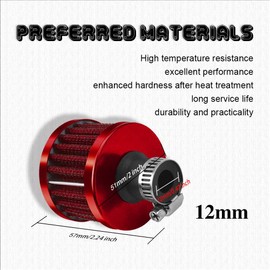 12mm Universal Cone Air Intake Filter Breather – High-Flow Cold Air Filter for Small Engines, Car & Motorcycle – Mini Aluminum Intake Accessory (Red)