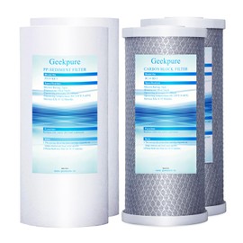 Geekpure 10 Inch Whole House Replacement Water Filters Set w/PP and Carbon Block -4.5"x 10"-5 Micron-Pack of 4
