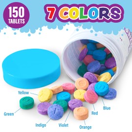 Tub Works® Bath Color Fizzies, 150 Count | Nontoxic & Fragrance-Free | Fizzy, Bath Color Tablets for Kids | Create Colorful Water | Water Tablets in 7 Colors for Variety | Bath Bombs for Kids Bathtub