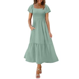 OFEEFAN Maxi Dress Summer Dresses Flutter Sleeve Square Neck Baby Shower Dress Sage Green S