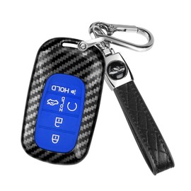 QBUC for Honda Civic Key Fob Cover, Key Case with Keychain for Honda 2023 2024 2025 Accord CR-V HR-V V Pilot SI EX EX-L Touring Carbon Fiber Key Fob Case Protector Type R (Blue, 5 buttons)