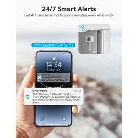 GoveeLife WiFi Refrigerator Thermometer with Alarm, Wireless Digital Freezer Temperature Gauge with App Control, LCD Display, 2 Years Free Data Export, for Fridge Hot Tub (Only Support 2.4G WiFi)