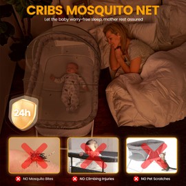 Orzbow Universal Mosquito Net for Travel Cot,Durable Cat Net for Co Sleeper Crib,Stable Mosquito Canopy for Bedside Crib with Noiseless Zipper,Easy Access,Quick Installation,with Side Bag (Dark Grey)