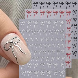 Bow Nail Art Stickers Cute Bow Tie Nail Decals 6PCS Colored 3D Metal French Bow-Knot Cute Nail Design Valentines Nail Adhesive Stickers Nail Art Supplies for Women DIY Nail Art Decorations