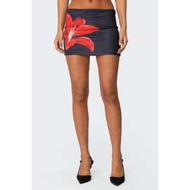 Tiger Blossom Mini Skirt - Color: BLACK, Size: L