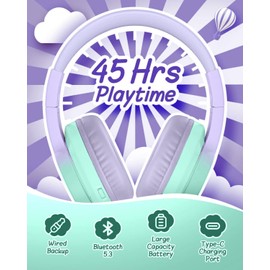 Xuuly Audífonos Inalámbricos para Niños Bluetooth 5.3, 45 Horas, Micrófono, Conexión Dual, Control de Volumen Seguro, Compatibles con Teléfono/Tablet/PC | Plegables para Escuela y Hogar