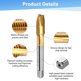 M METERXITY 1-Pack M10x1.5mm Metric Thread Tap, HSS Titanium Coated 79mm Length Straight Flute Right Hand Thread Screw Tapping Tool for Drilling/Milling Machines/CNC Machine Tools