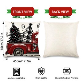 DIYDEC 4pcs Christmas Pillow Covers 18x18 Inch Red Pillow Covers Xmas Decorations Buffalo Tree Truck Merry Christmas Pillows Winter Holiday Farmhouse Seasonal Throw Case Decor for Sofa Couch