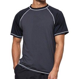 Arcweg Rashguard Men Short Sleeves Diving UV Protection UPF 50+ Elastic Rash Vest Loose Fit Top Swimming Quick Drying Surfing Pool T-Shirt Sports Top Rashie 2XL(EU) Black and Grey