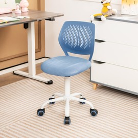 POWERSTONE Home Office Desk Chair Cute Office Chair Small Adjustable Swivel Task Chair Armless Writing Desk Chair for Small Space Blue