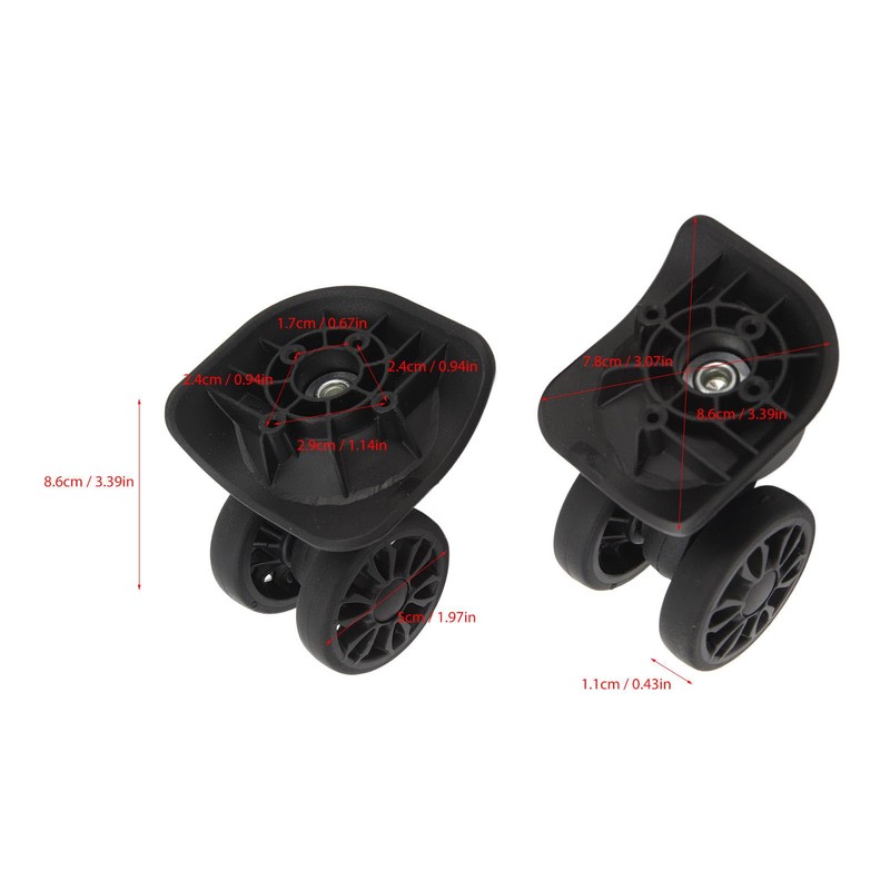 1 Pair ABS Rubber Universal Suitcase Wheels for Trolley Case,