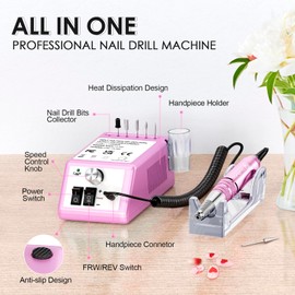 Subay 30000RPM Professional Nail Drill Machine for Acrylic Nails, Gel Nail, Nail Art Polisher Sets with 6 Bits Easy Build-in Bit Holder Twist Lock Changing Bit