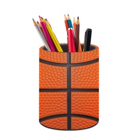 XUWU Basketball Print Texture Pen Holder Pencil Organizer Cute Pencil Cup Desk Decor Makeup Brush Holder PU Multifunctional Office Suppliesfor Home Classroom School