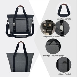 IBEIKER Insulated Cooler Bag, Large Insulated Bag, Reusable Shopping Bags, Leakproof Soft Cooler with BagsBottle Opener, Suitable for Supermarket Shopping, Travel,Beach,Family Picnic,Camping