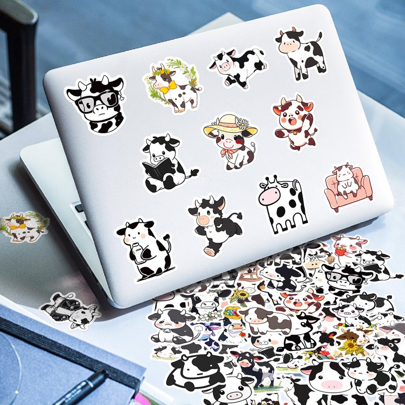 Cute Cow Stickers 50PCS, Waterproof Vinyl Farm Animal Decals for