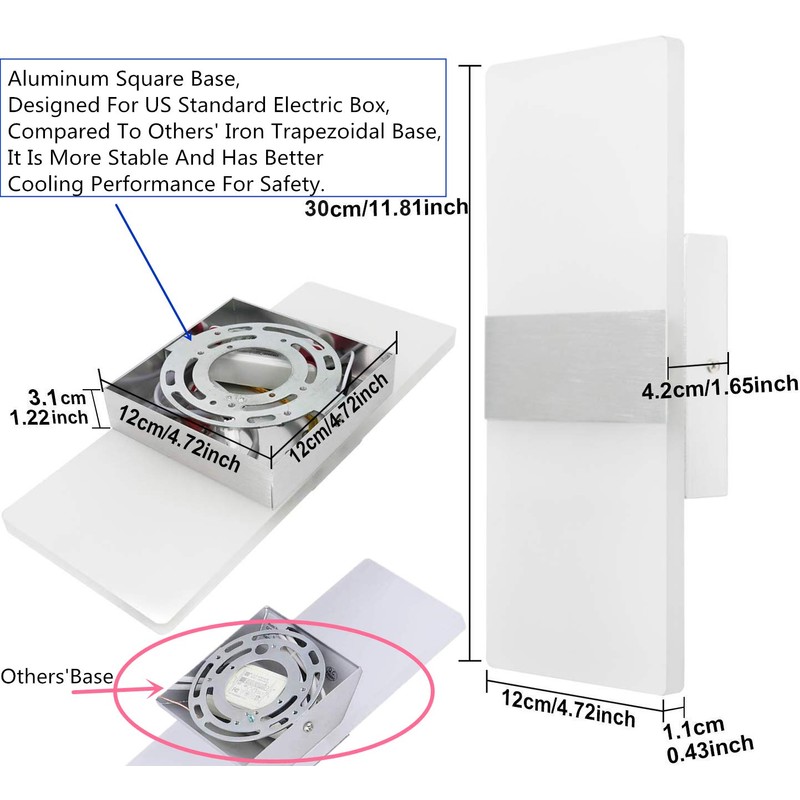 Lightess Modern Wall Sconce Dimmable 12W, Up Down Wall Lights