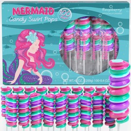 Mermaid Lollipops 100pk- Swirl Lollipops Mermaid Candy For Little Mermaid Party Favors & Mermaid Party Supplies - Mermaid Suckers, Mermaid Snacks & Mermaid Treats