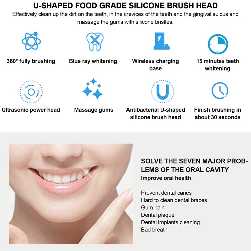 UShape Electric Toothbrush Teeth Whitening Silicone Automatic Massage Toothbrush for