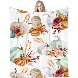 Nextchange Autumn Decor Fleece Throw Blankets, Fall Decor Throw Blanket with Pumpkins Leaves for Bed Couch Sofa, Lightweight Soft Warm Fuzzy Cozy Flannel Blanket 50" x 60"