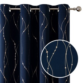 SMILE WEAVER Navy Blackout Curtains for Living Room 2 Panels,Room Darkening Curtain 54 Inch Length for Kid's Bedroom with Star Design Soft Thick Thermal Insulated Grommet Window Drapes