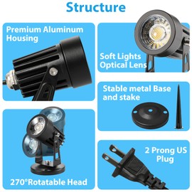 Junview 2Pack LED Spot Lights Indoor Uplights Plant Spotlights with 5.9 FT Cord Switch Warm White and Day White Adjustable Spot Lights for Plants Art Decor (Base and Stake Included)