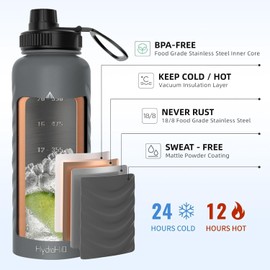 HYDRO H2O 24 oz Insulated Water Bottle, Water Bottles with Straw (Spout Lid & Screw Top) & Silicone Boot & Flex Handle, Wide Mouth Stainless Steel Water Bottles, Sports Water Cup, Travel Thermal Mug