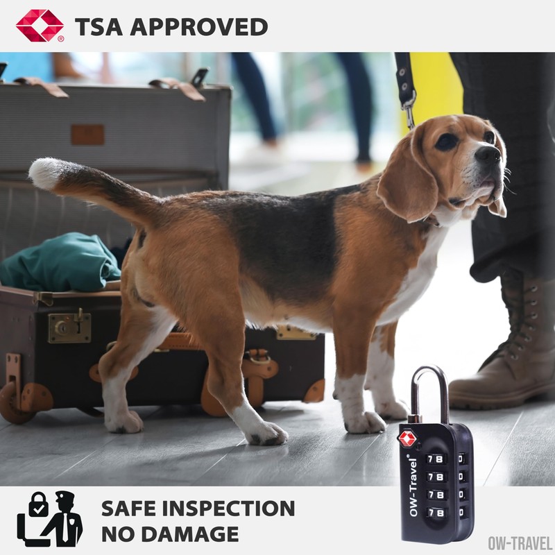 OW-Travel Suitcase Locks 4 Pack Black. 4 Digit TSA Approved